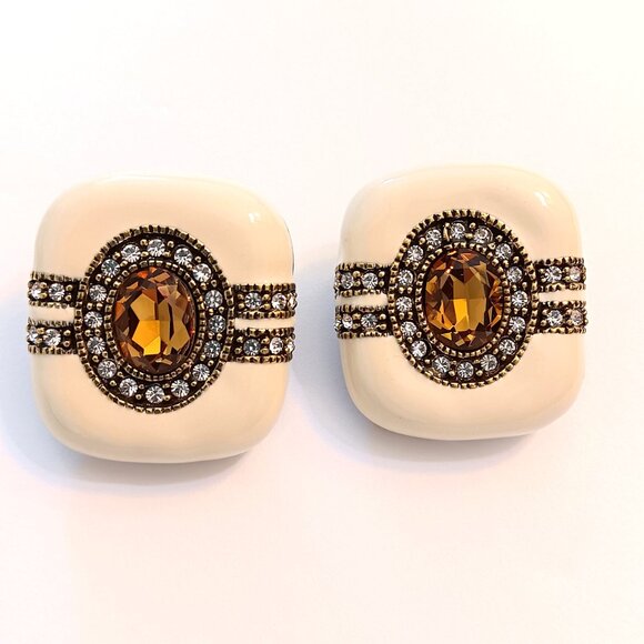 Heidi Daus Cream Glass Beaded & Enamel Amber Crystal Necklace & Earring Set - Picture 7 of 8